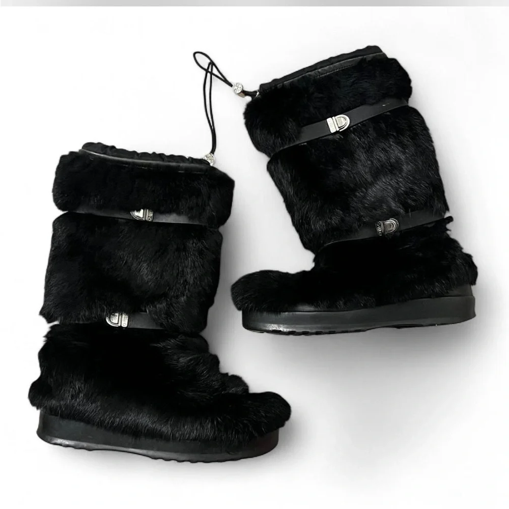 Tory Burch Black Rabbit Fur Moon Boots sz 7 🖤 💫